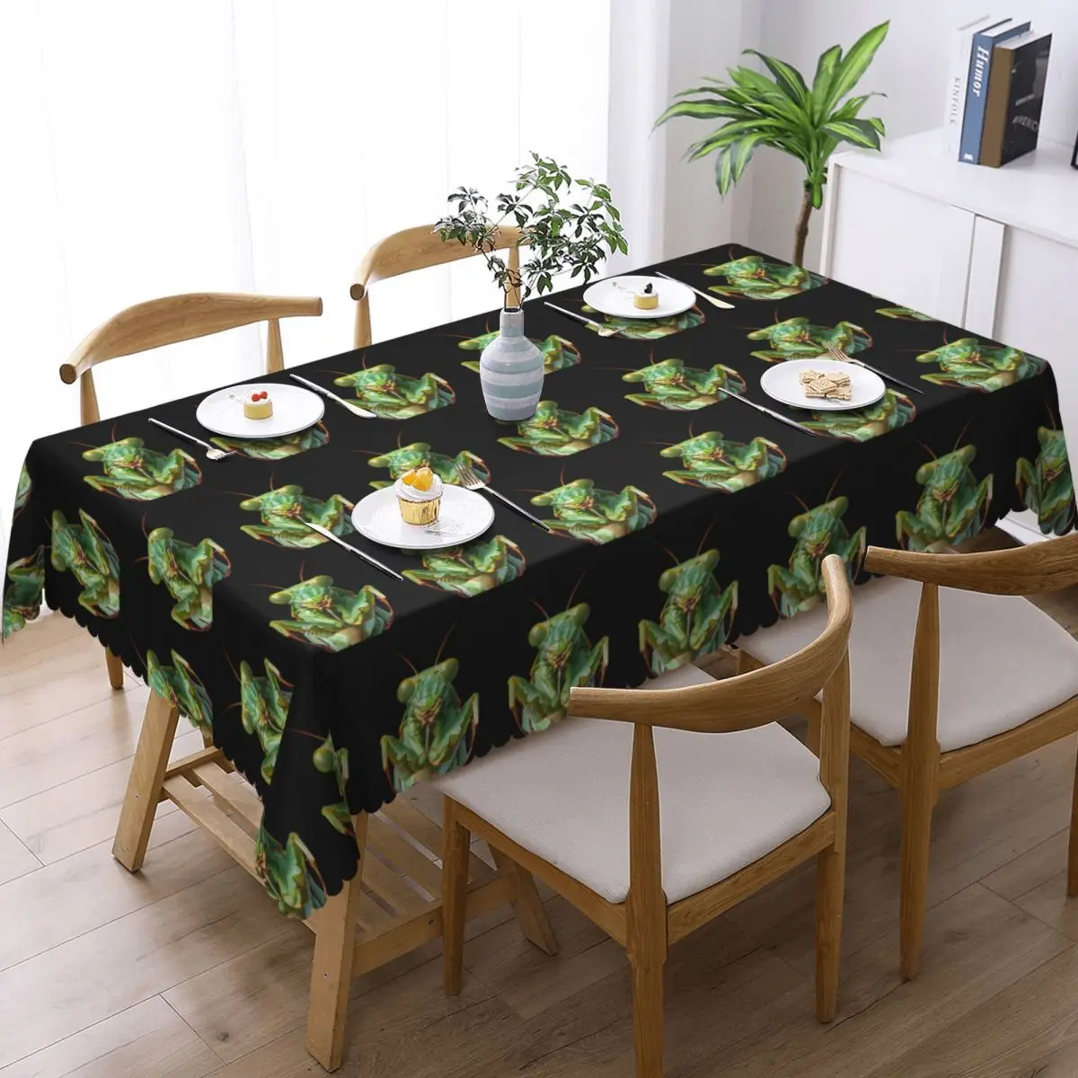 Green Praying Mantis, Eerie Insect Art Custom Rectangular Tablecloth Oilproof Table Cover for Dining Events Table Cloth