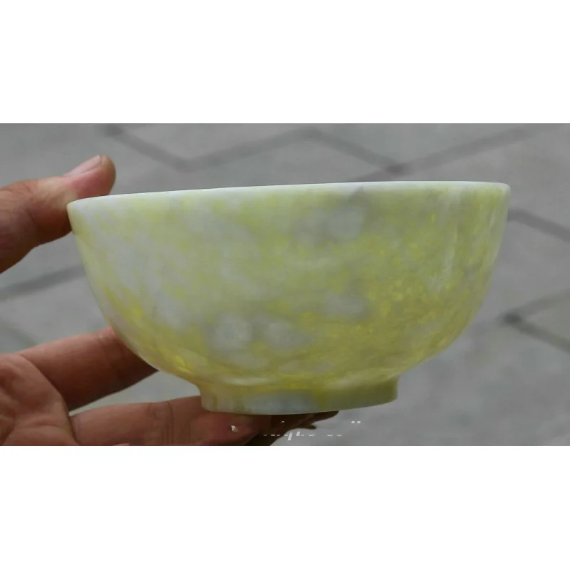 12Cm Art Chinese Natural 100% Lantian Jade Hand-Carved Jade Tea Bowl Statue