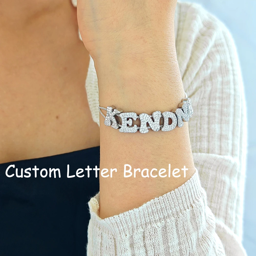 Personalized 26 English Letters Bracelet  Custom Slider Jewelry DIY Double Stainless Steel Chain Bracelet For Gift