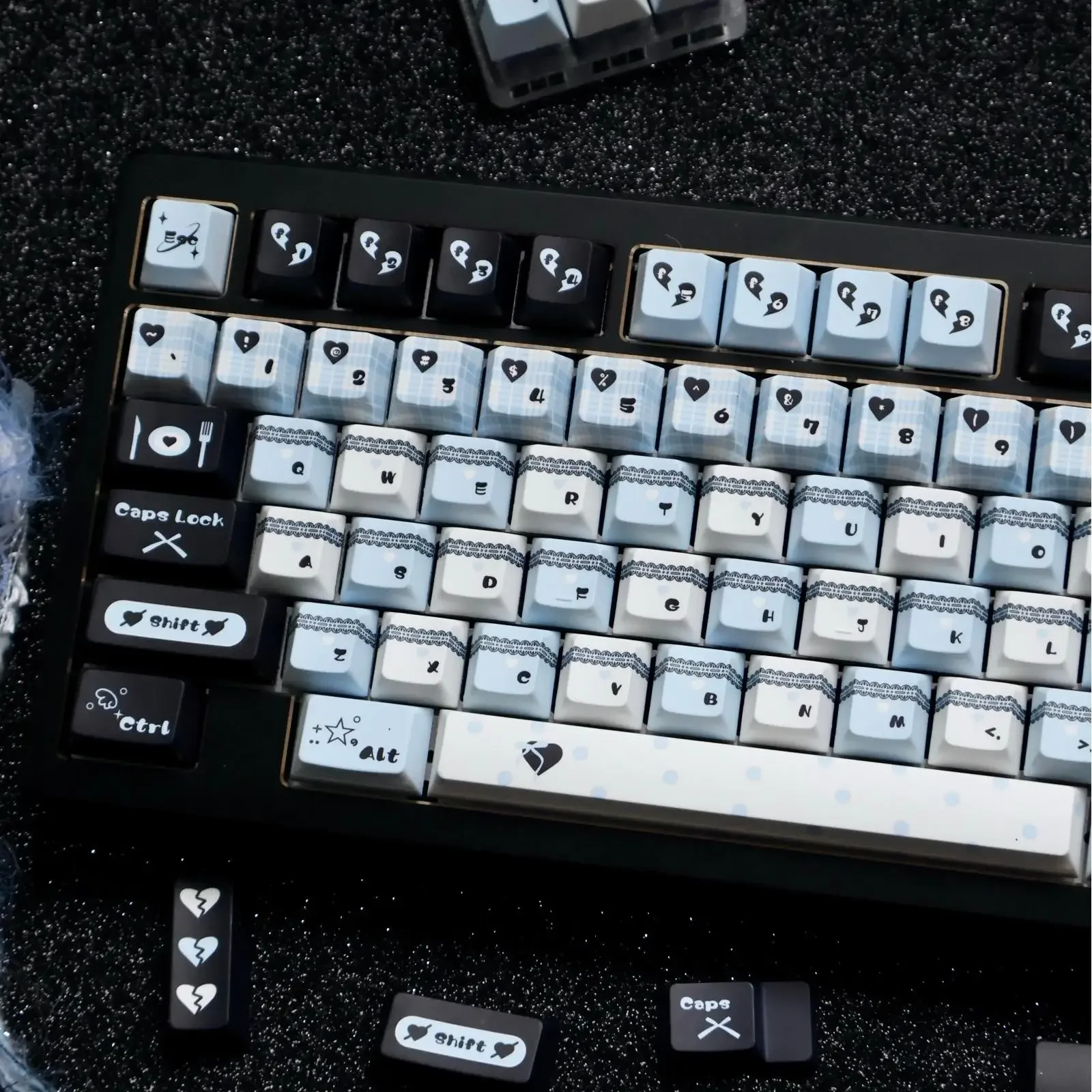 Blue Black Keycap Love Prohibition Ordinance Cherry 148 Keys Pbt Lace L-Shaped Enter Key 2.25/2.75/7U Space Bar Alice Keycap