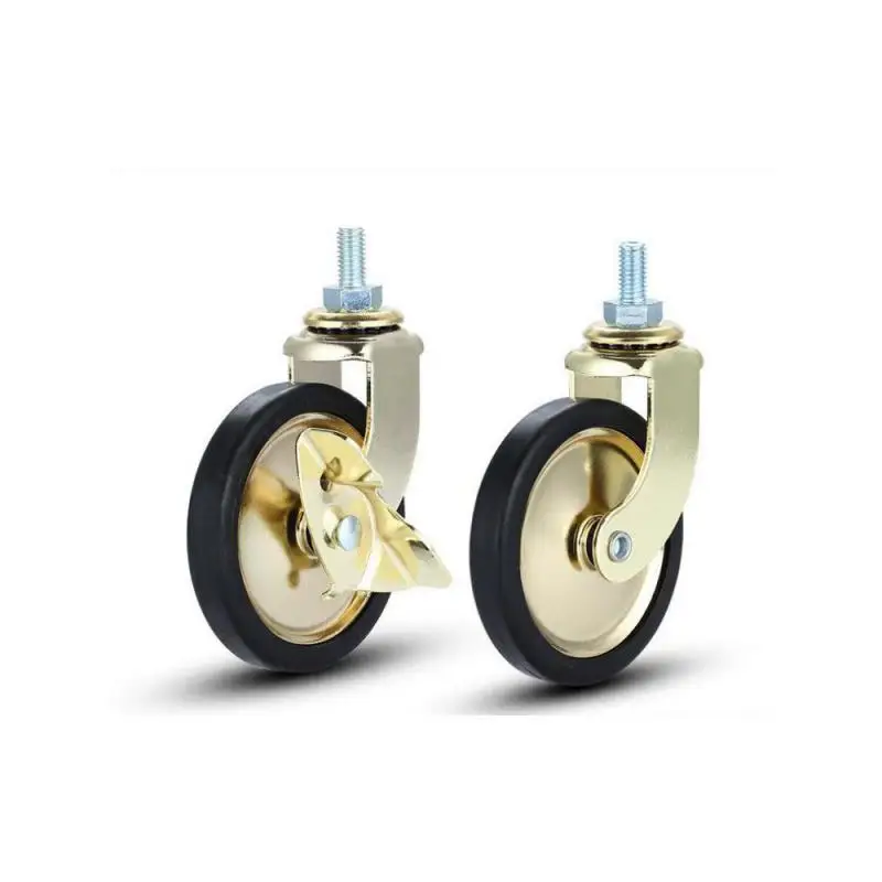 

4 Packs 3-inch Screw Stem Gold Brake Dining Wheel & Swivel Pp Caster Hand Push Silent Wheel Furniture Caster