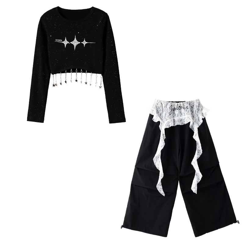 Stilvolle Teen Mädchen Hiphop Mode Top Und Hosen Set Streetwear Kinder Kinder Jazz Dance Kostüm Hip Hop Performance Kleidung