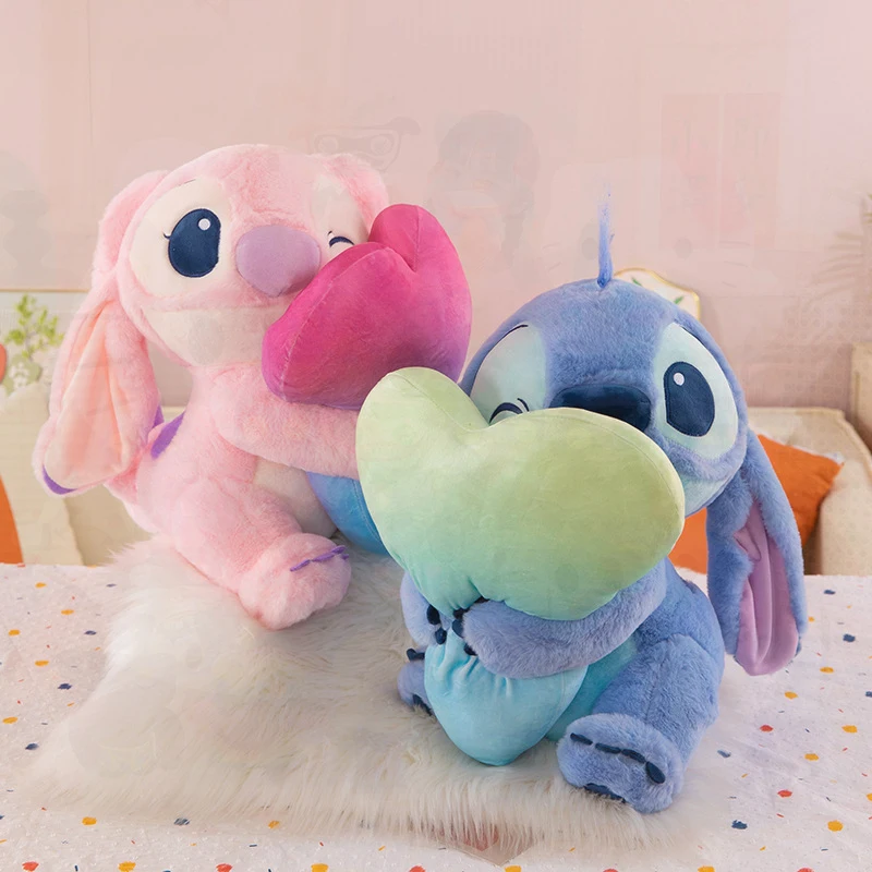 New Arrival Hot Disney Stitch Angel Heart Shaped Large Plush Toy Cute Stuffed Animal Doll for Kids Girls Birthday Christmas Gift