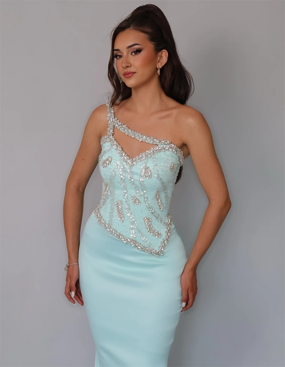 Personalizado sereia temperamento cetim vestido de noite formal um ombro sem mangas vestido de baile sexy sob medida vestidos de ocasião