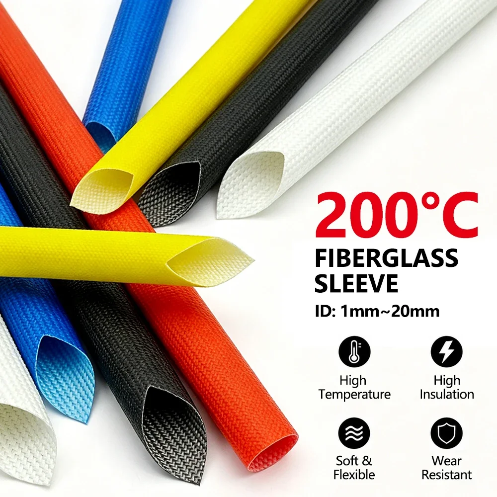 2/5/10M Fiberglass Tube ID 1 ~ 20mm Silicone Resin Braided Wire Sleeve Flame Resistant Fiber Glass Insulate Cable Pipe Protect