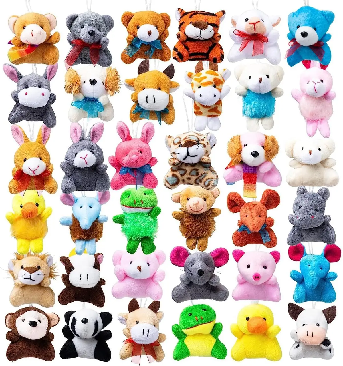 

36 Pack Mini Animal Plush Toys, Bulk Stuffed Animals for Kids Party Favors, Keychain Decorations, Carnival Prizes