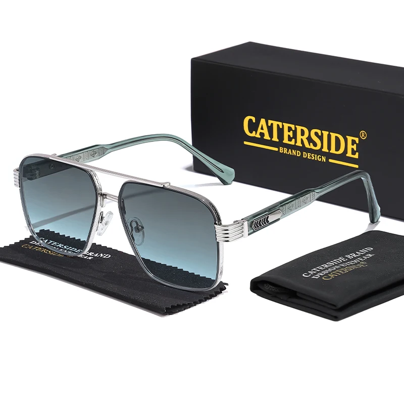 CATERSIDE Trend Large Frame Square Sunglasses Men Metal Flat Top Double Bridges Sun Glasses Cp Core Insert Leg Travel Eyeglasses