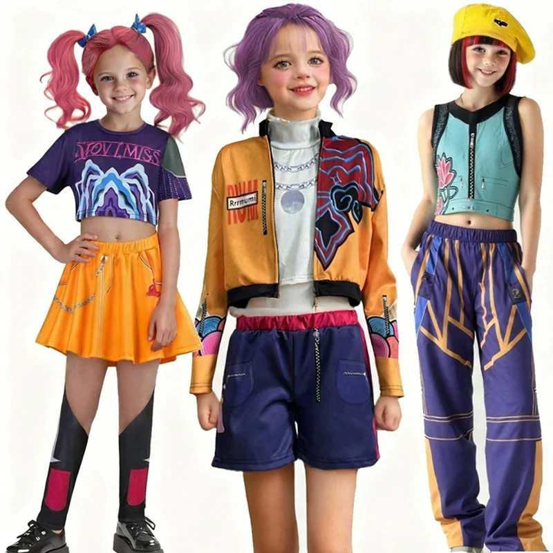أزياء هنتركس Kpop K البوب شيطان الصيادين رومي زوي ميرا التأثيرية للأطفال البنات مرحلة الهالوين ثلاثية الأبعاد نمط مطبوع ملابس لعب الأدوار