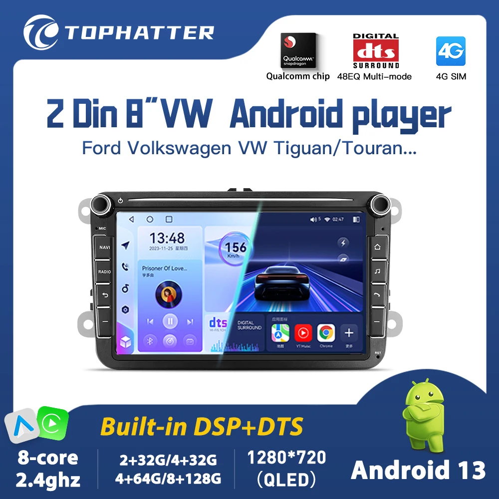 

Автомагнитола Android Auto для Volkswagen VW Passat 8 дюймов B6 B7 CC Tiguan Touran GOLF POLO с Carplay, 4G, GPS, 2din, мультимедиа