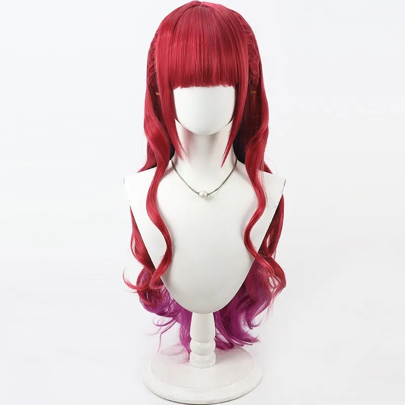 Houshou Marine Cosplay Wig Vtuber Red Purple Long Synthetic Hair Heat Resistant Halloween Role Play Party Carnival + Wig Cap view 2