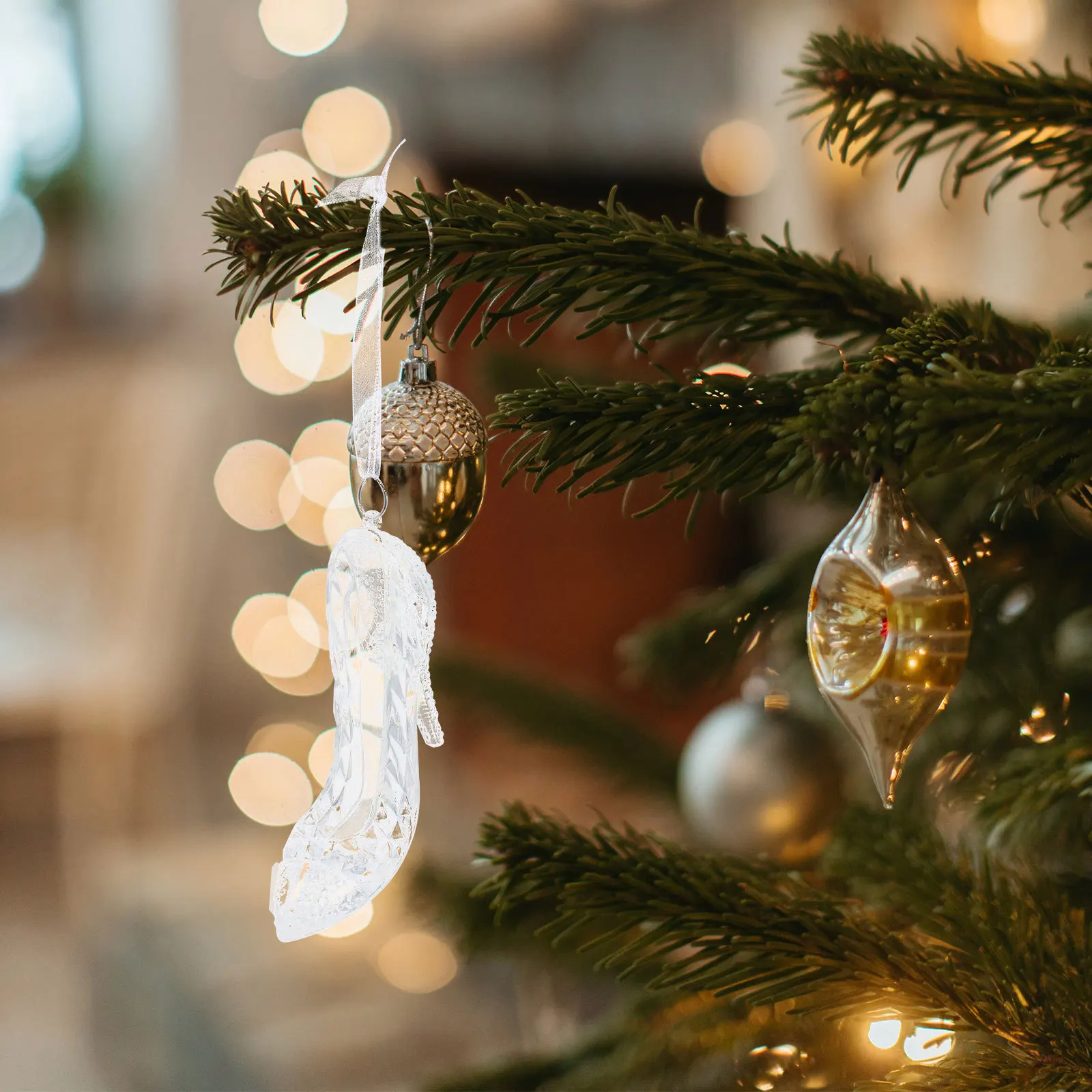 

1pcs Transparent High Heel Shoe Ornament Christmas Tree Decoration Pendant Party Decor Supplies Xmas Hanging Charm Clear Shoe