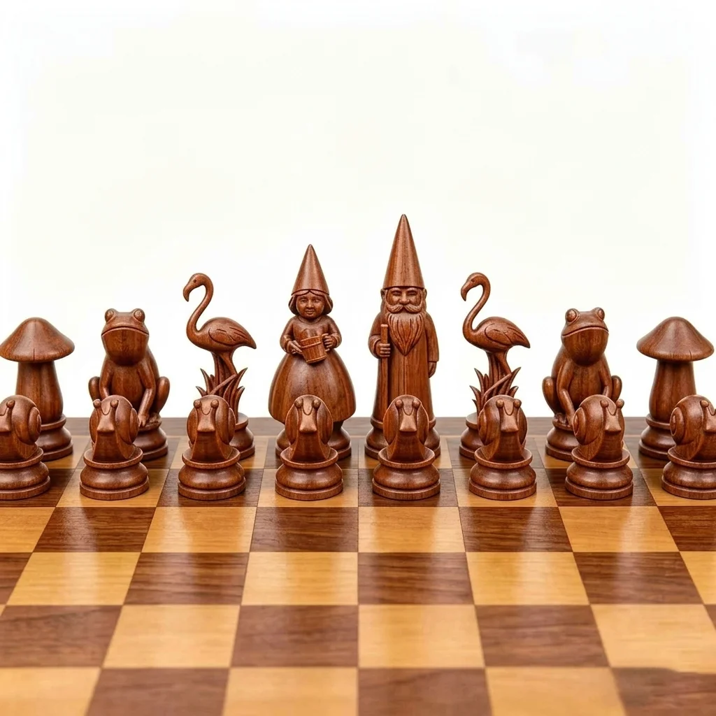 16 Pcs Chess Set with Whimsical Gnome Forest Creature Pieces Resin Strategy Board Game for Adults Collectors Family Game Nights