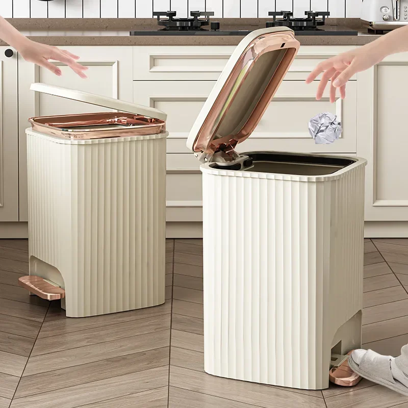 Foot Trash Can Light Luxury Large Capacity Household Kitchen Living Room Bedroom Bathroom Waterproof Trash Can with Lid