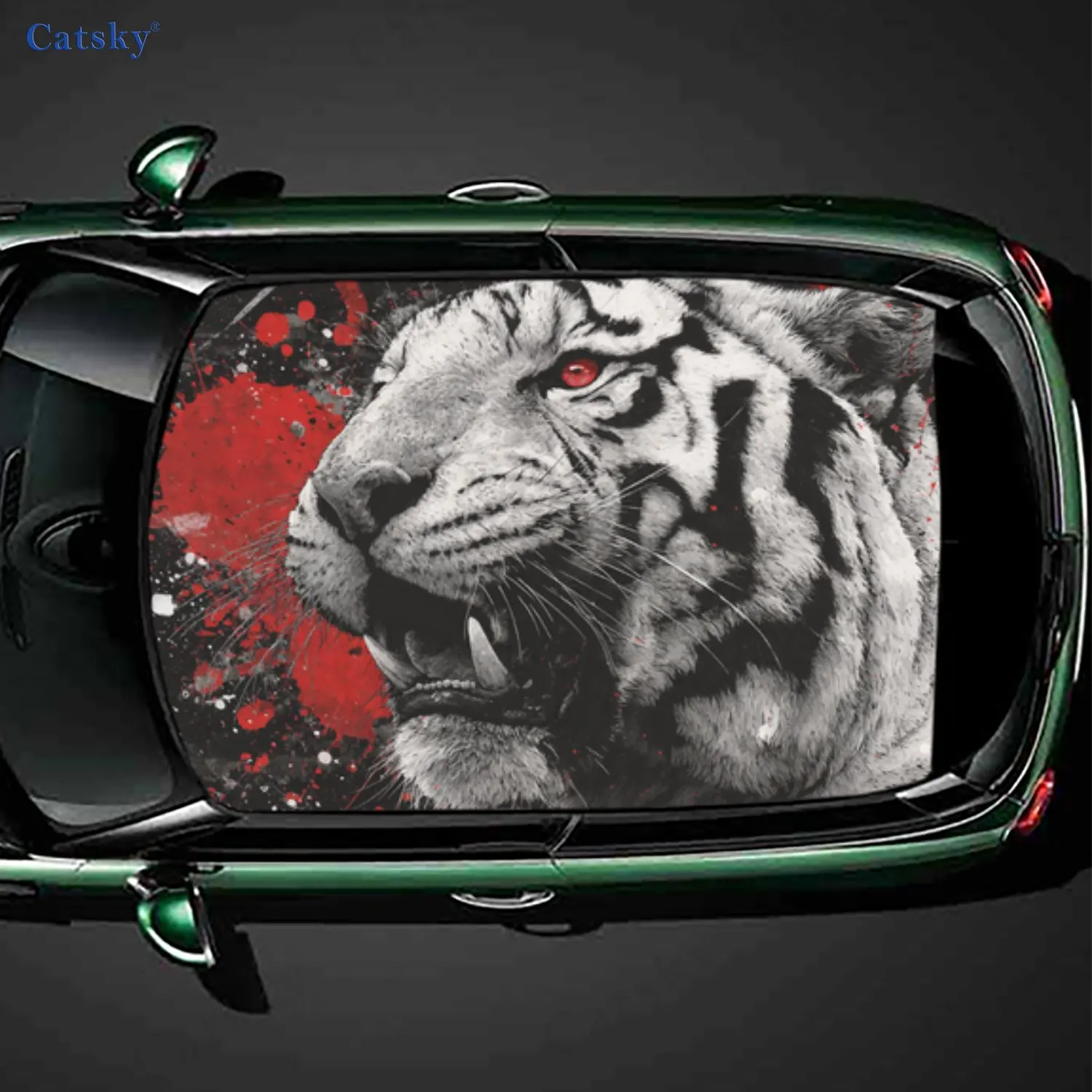 

Fierce White Tiger Car Roof Sticker PVC Self Waterproof Stick, Striking Auto Exterior Accessories Decor Protect Gift for Car Lov