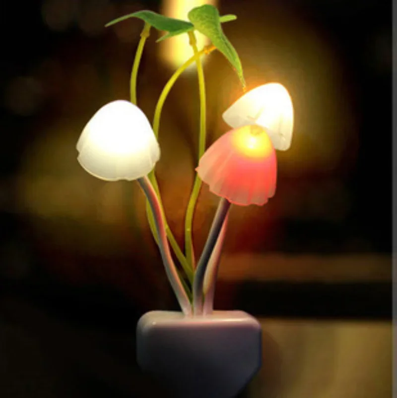 Novelty Creative AC110V-220V night light EU/US Plug Light Sensor 3 LED Colorful Mushroom Lamp Led Color Night Lights