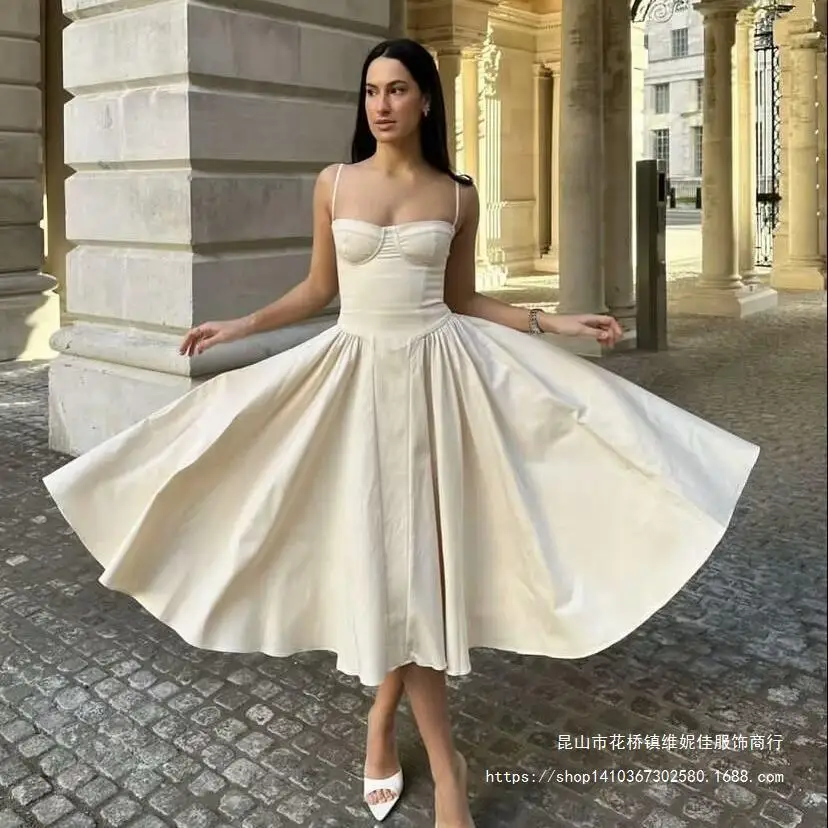 

Summer Skirt New French Retro Long Skirt Palace Style Dopamine Wearing Strap Dress for Women