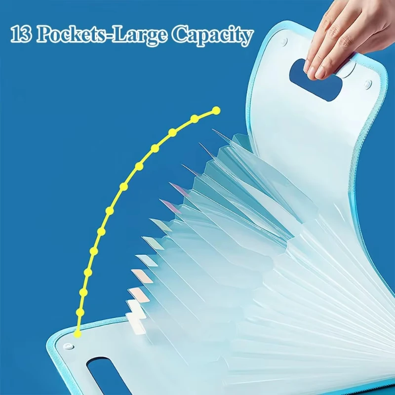 

13 Pockets Portable Folder, Transparent Large Capacity Expandable A4 Folder Organizer, for Storing Data, Receipts, test Paper