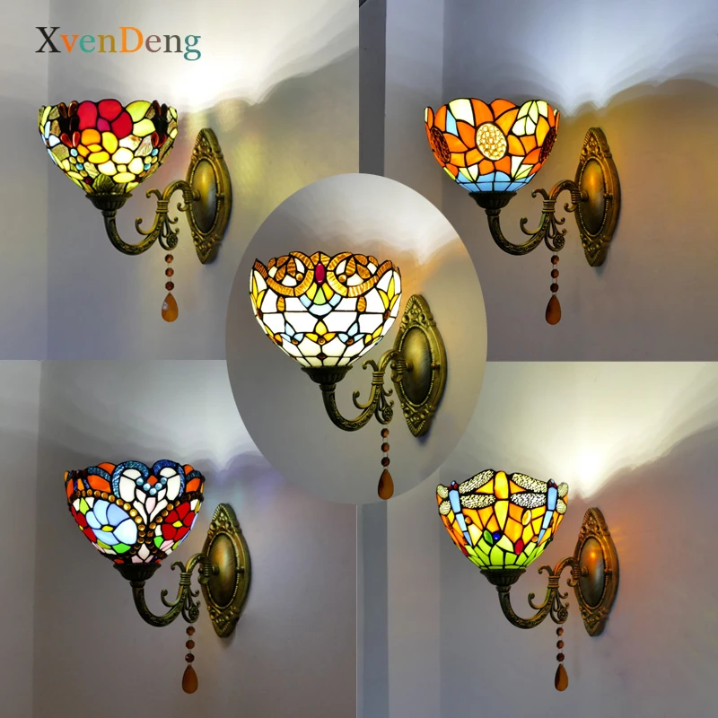 

Tiffany Wall Lamp Vintage Stained Glass Wall Lights for Home Decor Retro Baroque Dragonfly Wall Sconces Bathroom Mirror Light