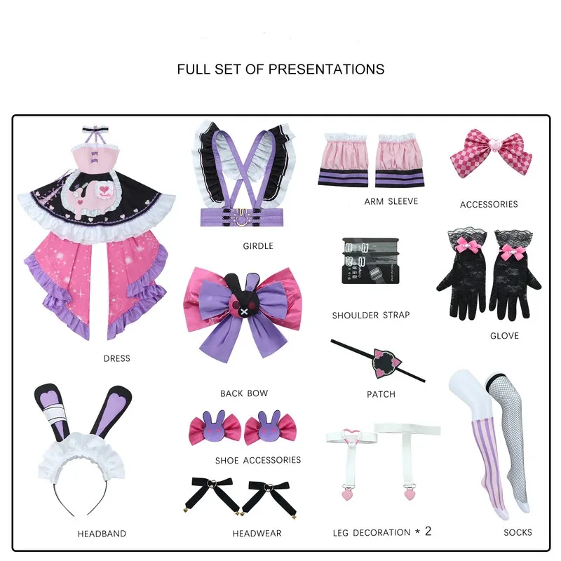 

CyNew VTuber Maria Marionette 2.0 Cosplay Fashion Dress Pink Wig Maid Uniform Suit for Girls Halloween Party Costume Outfit