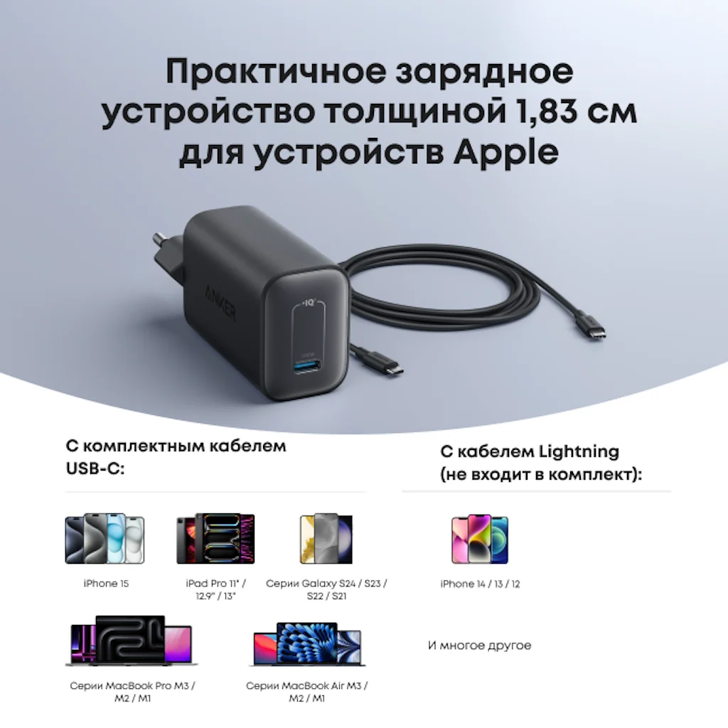  Зарядное устройство Anker Nano 100 Вт (с кабелем USB‐C 5A 1,8 м)