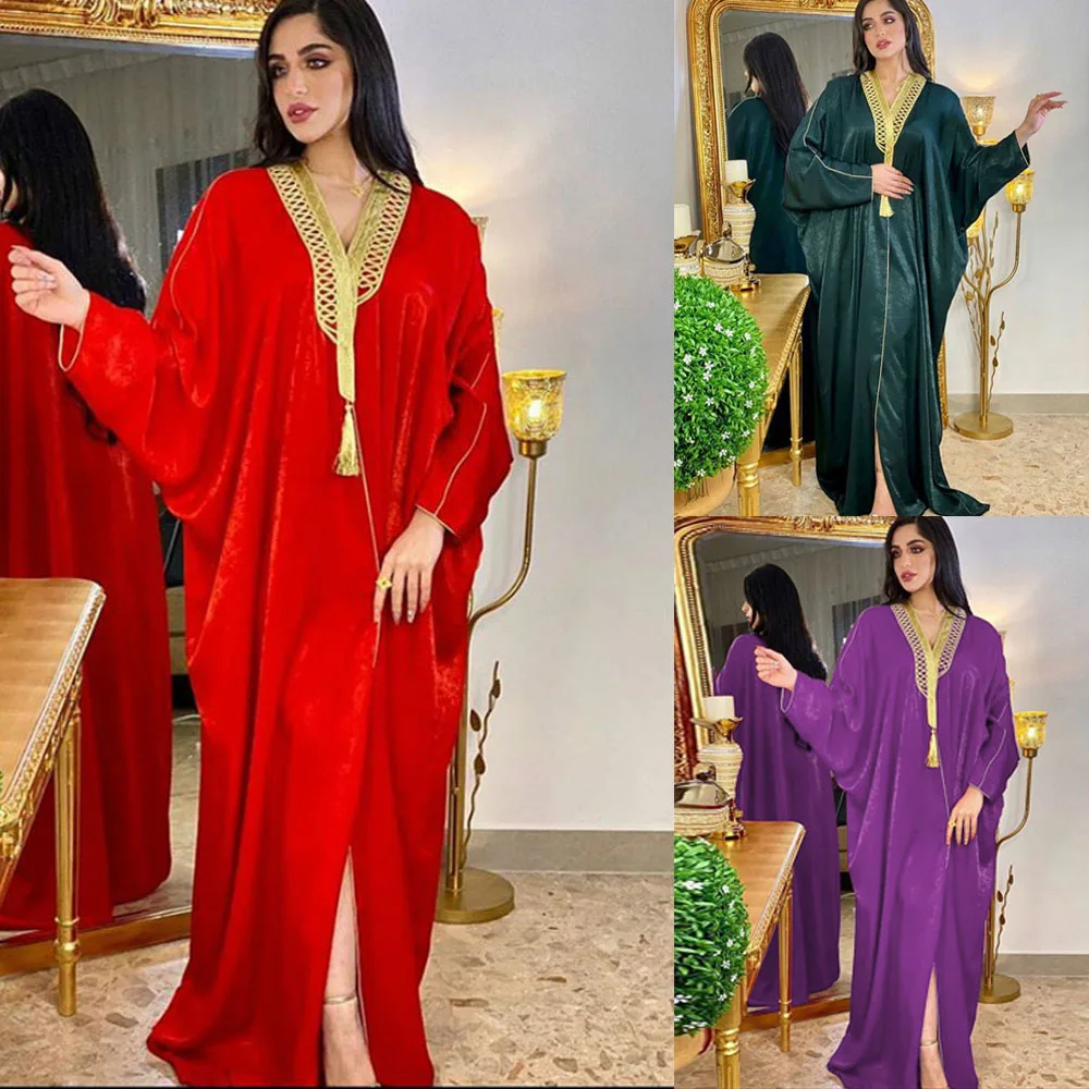 

Dubai Kaftan Abaya Muslim Women Open Kimono Batwing Sleeve Kimono Robe Maxi Robe Gown Arab Loose Middle East Moroccan Fashion