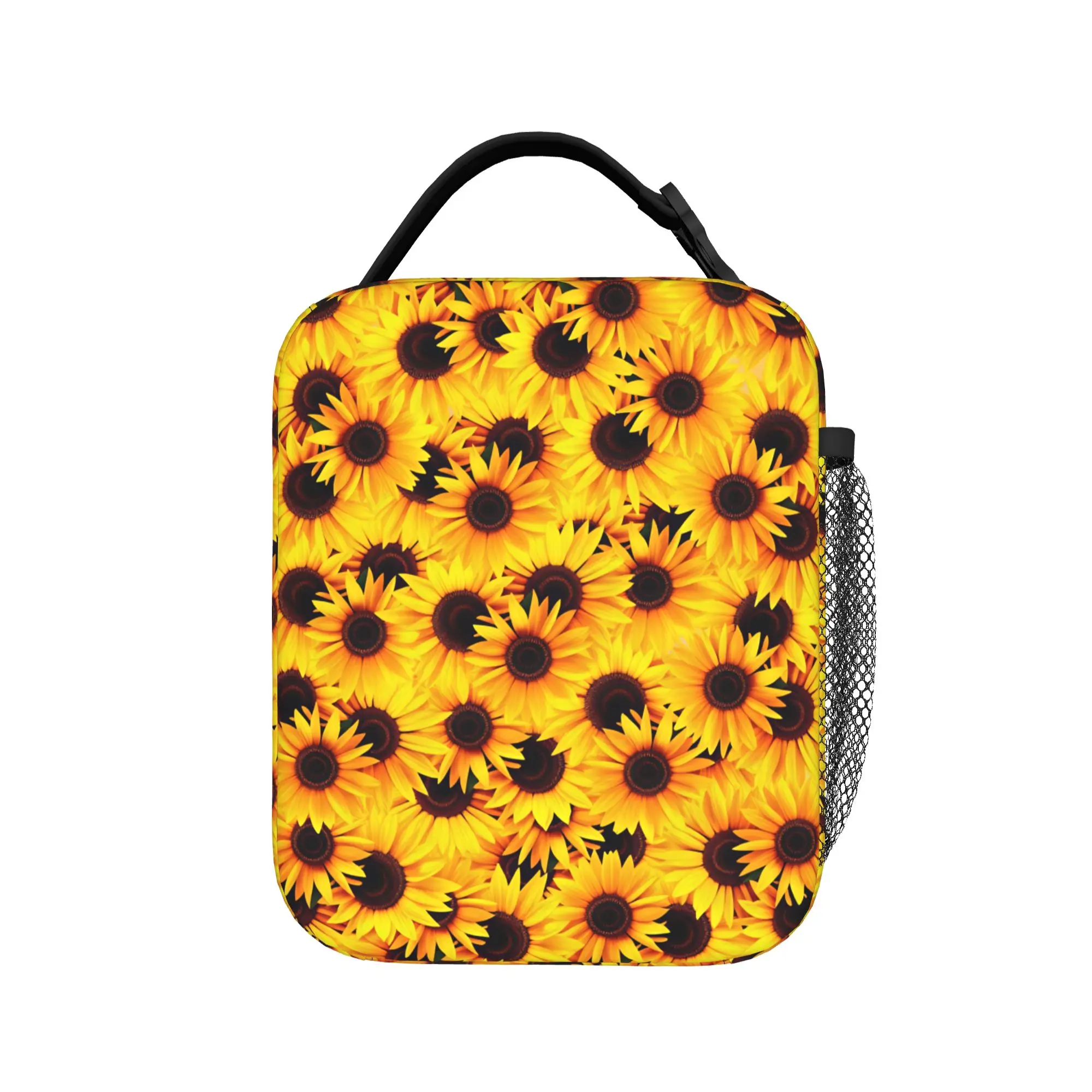 Sunflower Bloom Cluster Lunch Bag For Child  Print Picnic Lunch Box Vintage Convenient Oxford Cooler Bag