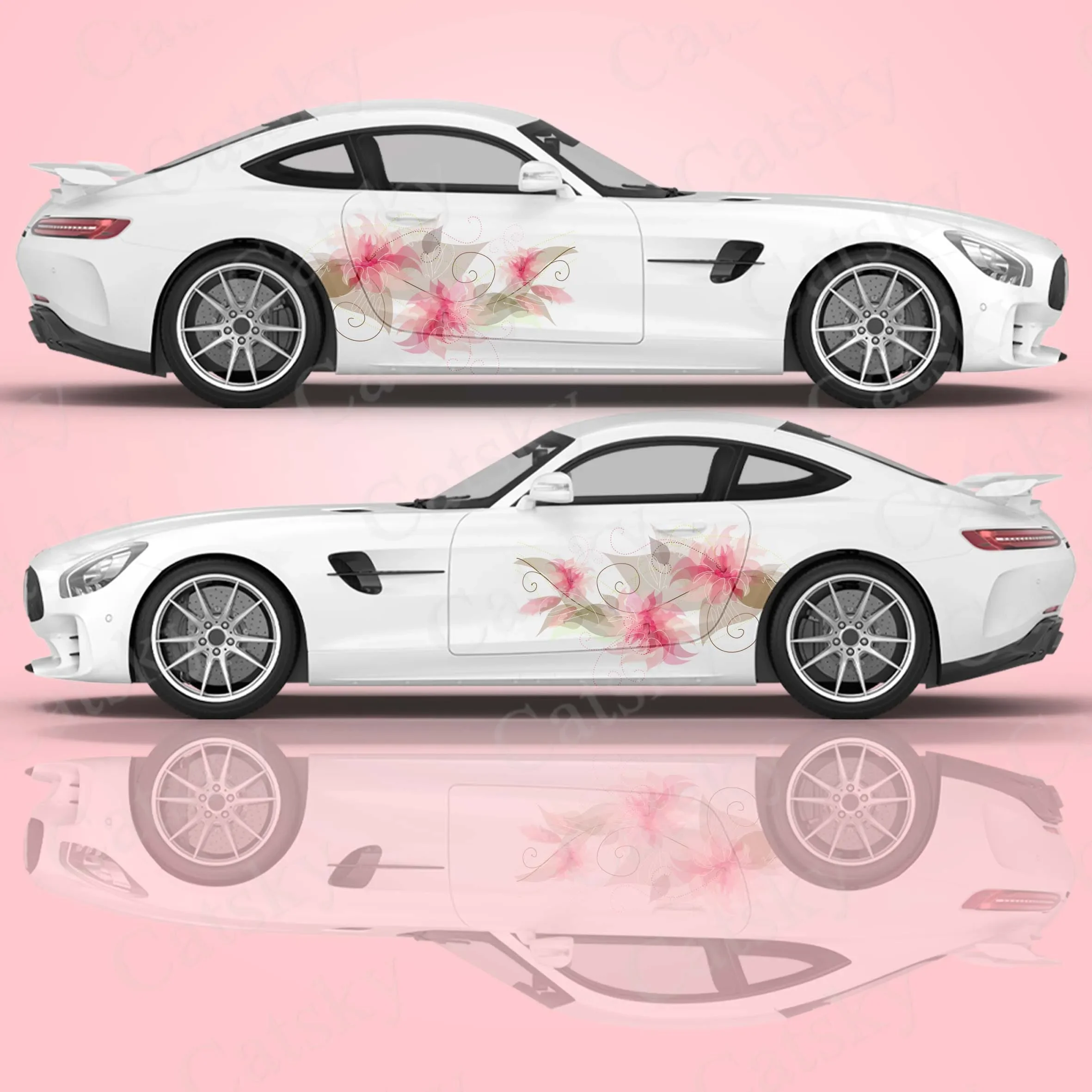 

Flower Watercolor Car Side Sticker Decoration Protection, Waterproof Self-adhesive Decal Auto Accessories Wrap Cover