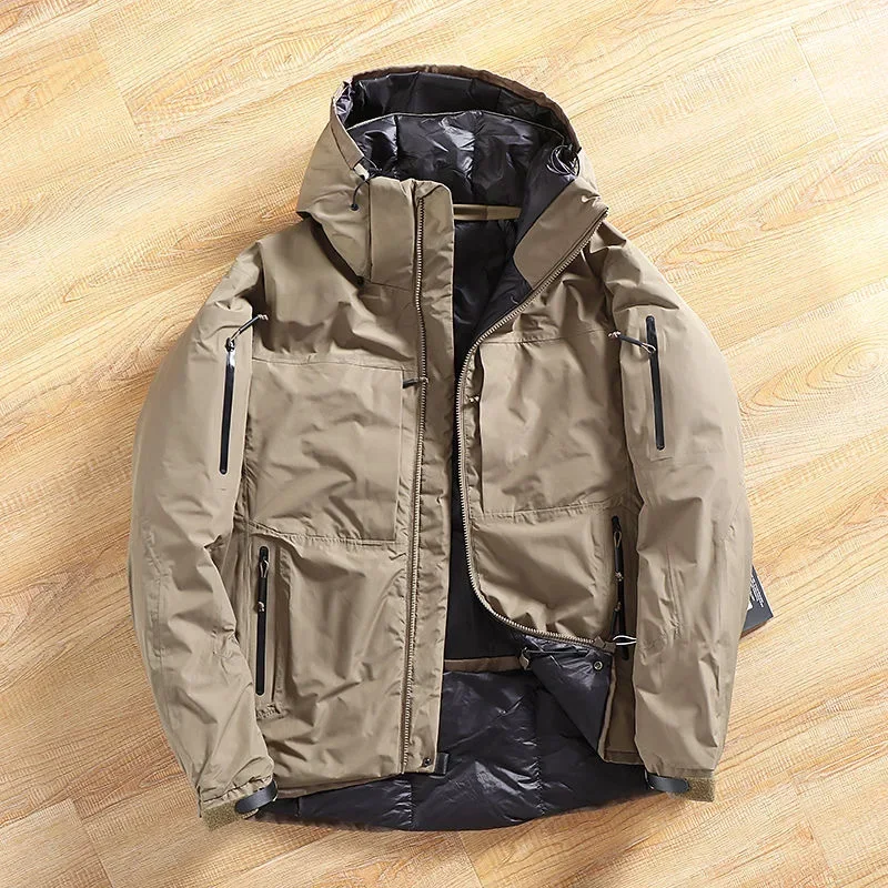 

Thickened Men's Down Jackets Hooded Windproof Outdoor Warmth Fluffy Parkas Classic Versatile Waterproof Breathable Loose Coats