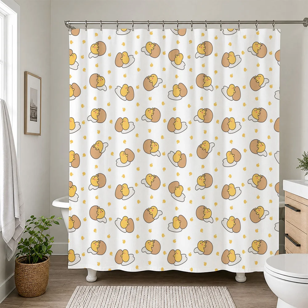 Cute Egg Pattern Shower Curtain Liner Waterproof Bathroom Decoration Baby Nursery Spring Shower Curtain Home Decor Accent