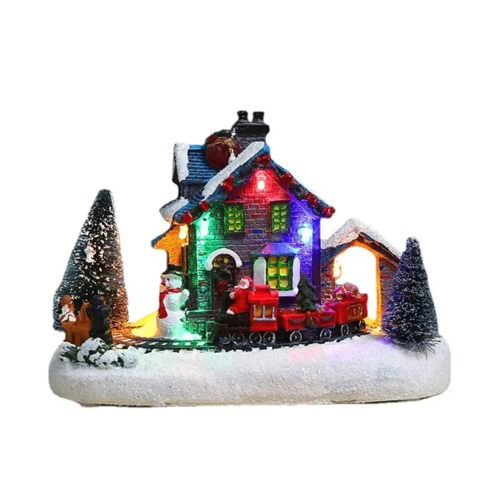 LED Christmas Village Lighted Snow House Miniature Holiday Styling Winter Scene Table Ornament Fest Gift Shown Home Accent Decor