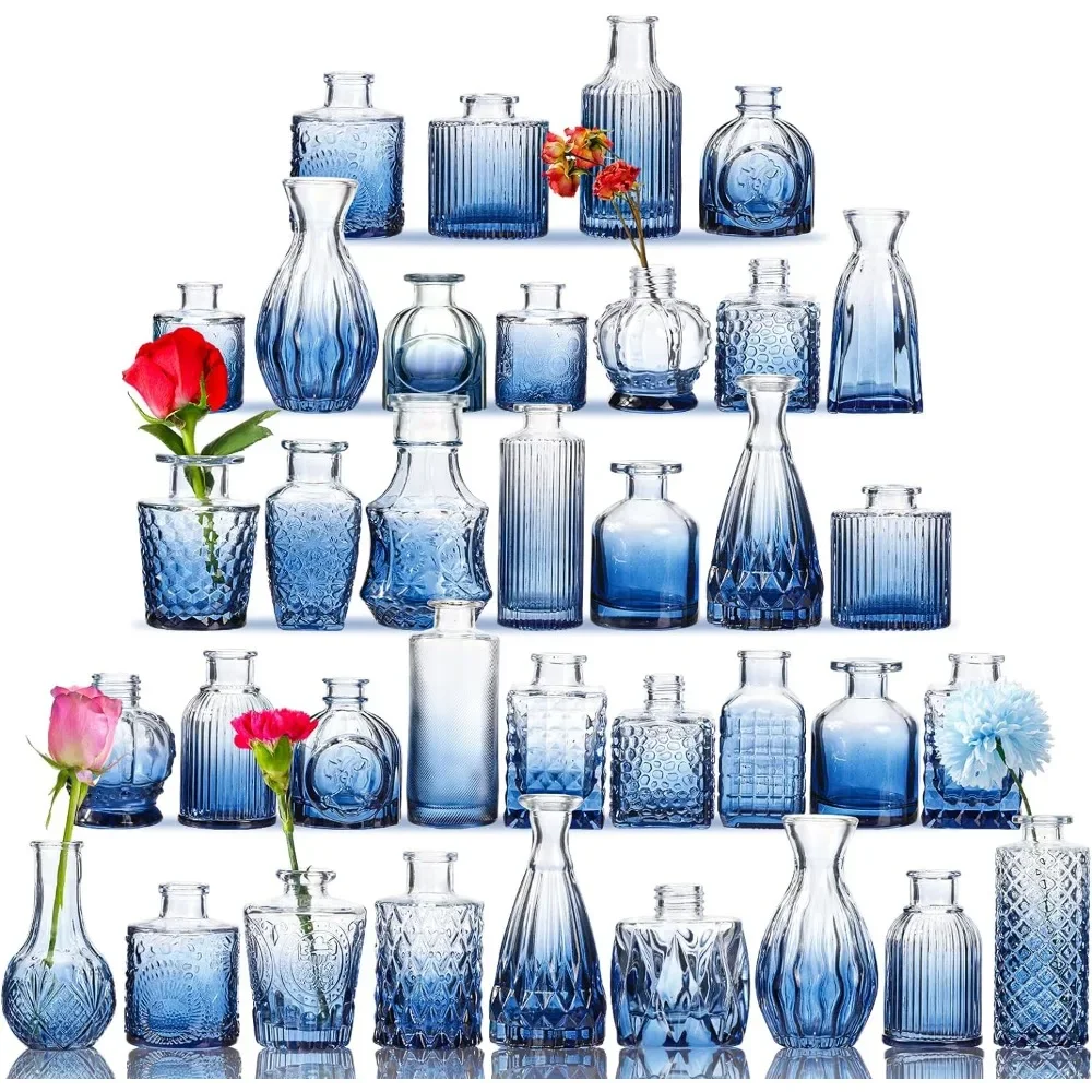 

36 Blue Bud Vases Glass Bud Vase Set, Small Vases for Flowers, Bud Vases for Centerpieces Mini Flower in Bulk