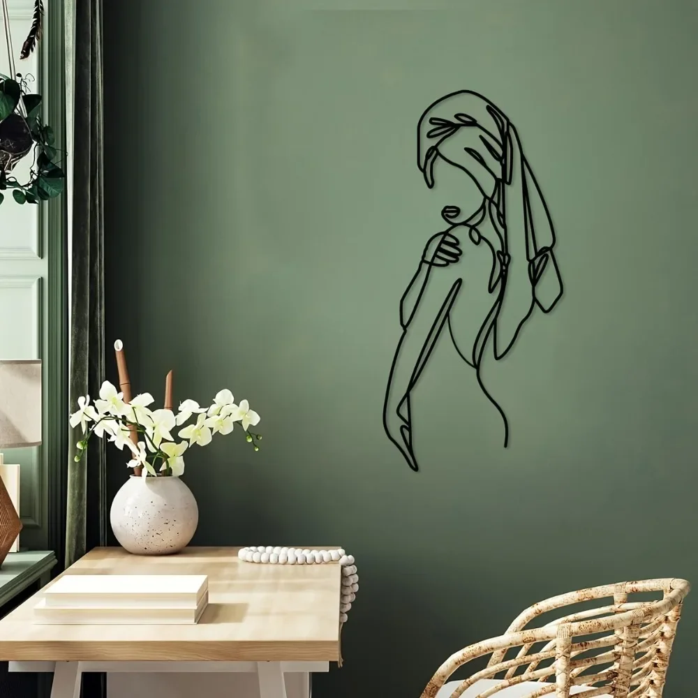 CIFBUY Girl Headscarf Line Art Metal Wall Art Iron Hanging Decor Home Living Room Bedroom Corridor Accent Gift Ornament