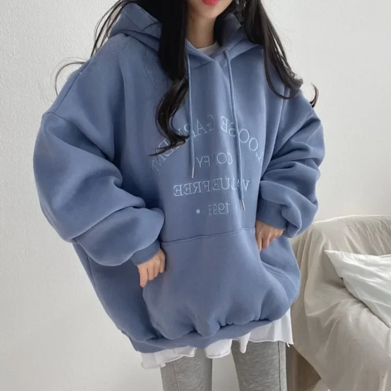 Autumn Vintage Letters Embroidered Sweatshirt Women Winter Tops Oversized Girls Streetwear Y2k Korean Fashion Pullovers Hoodie