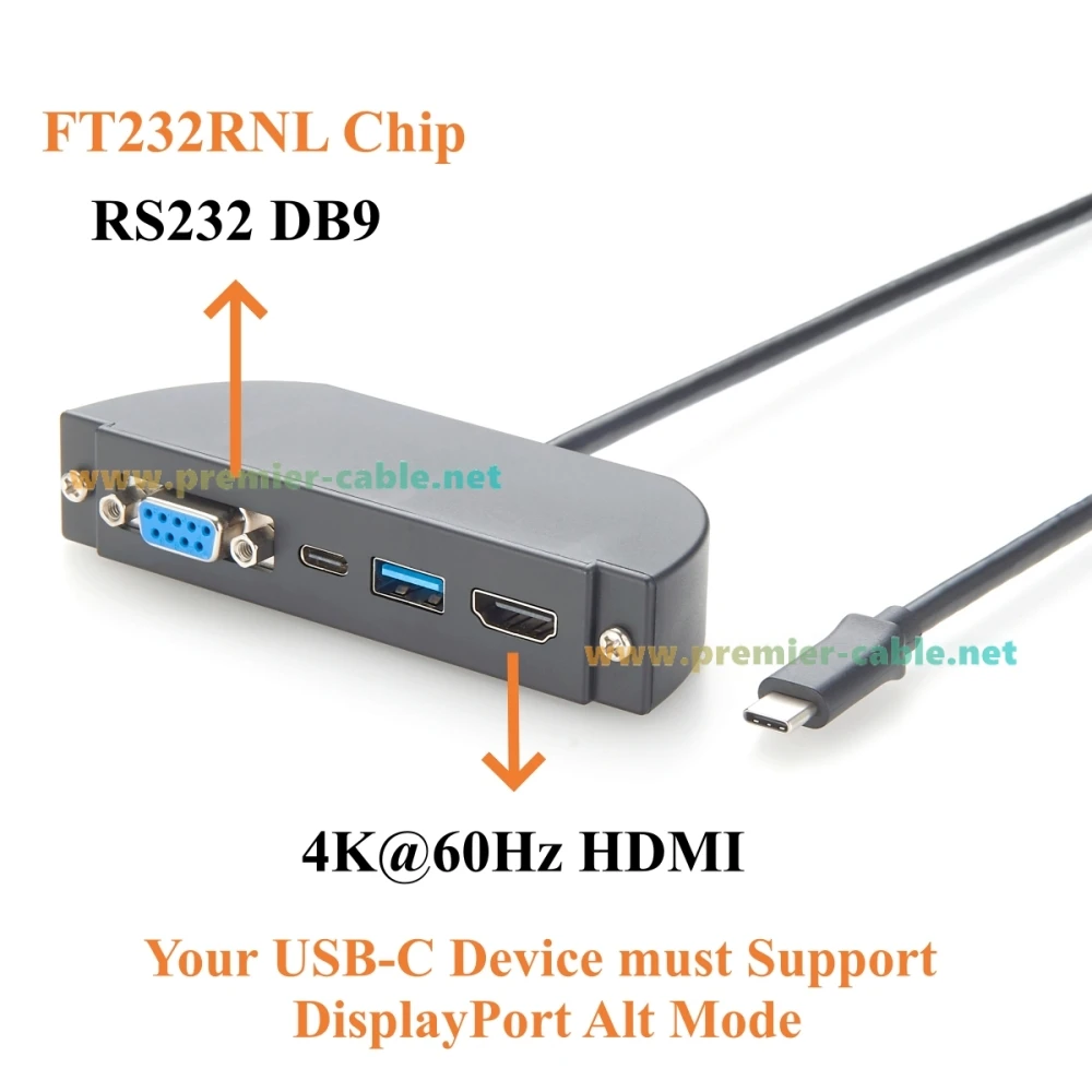 Panelmontierter USB-C-Hub, 4-in-1 Multiport-Adapter mit RS232 DB9, 4K@60Hz HDMI, USB 3.2 Gen 2 10Gbps USB-C & USB-A Datenanschlüssen – Detail 5