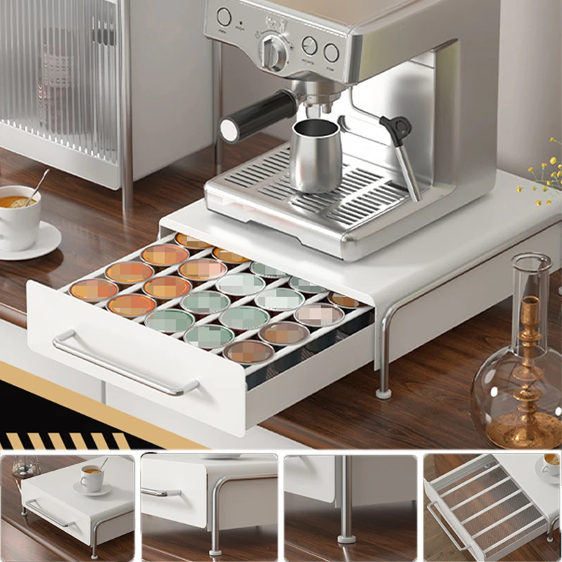 

Luxury Capsule Coffee Display Rack with Storage Drawer Tea Bag Organizer Under Machine Shelves for Table Top Bar Counter Holder