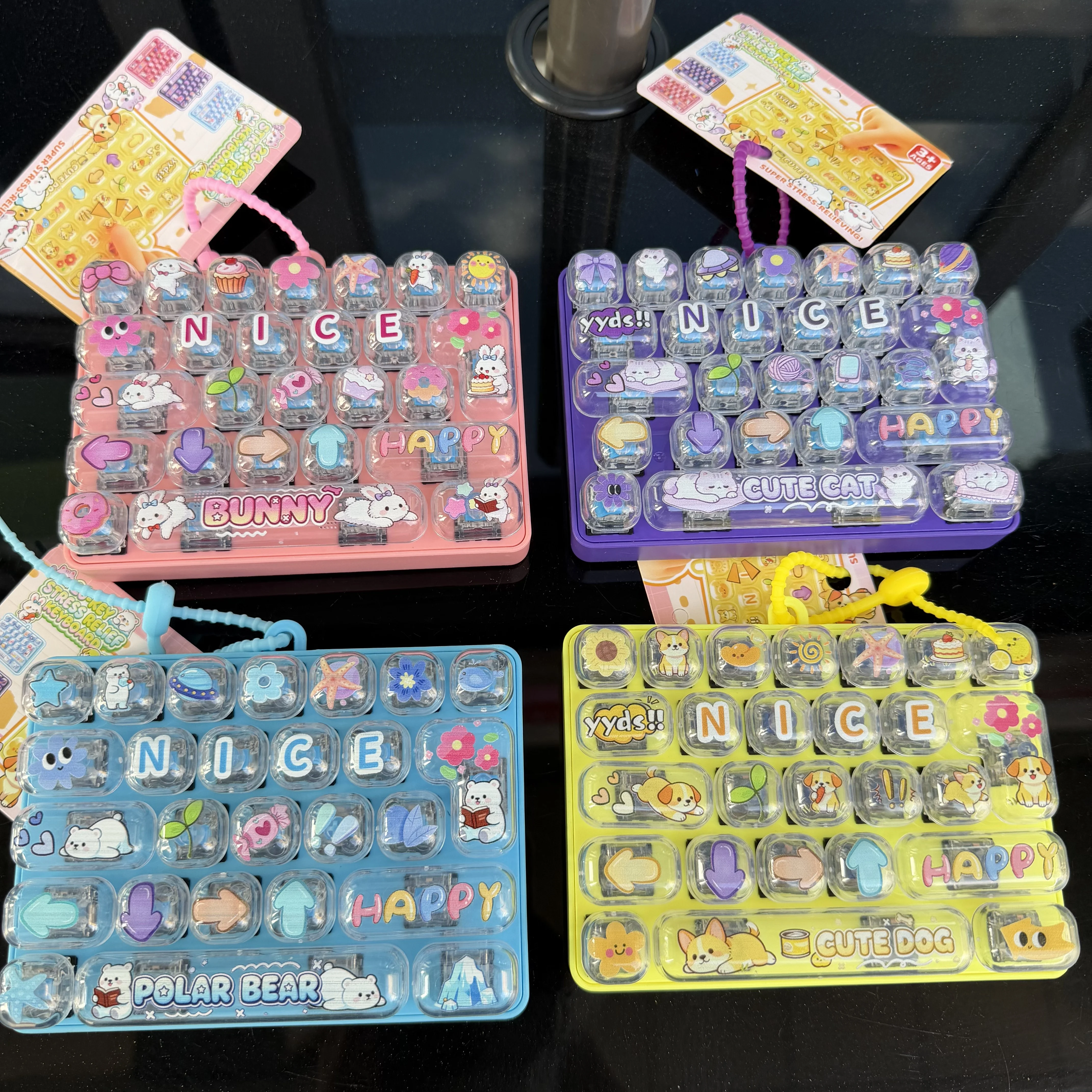 Kawaii Mini Keyboard Keychain Pop It Fidget Toy Cute Cartoon Stress Relief Sensory Toy Gift for Kids Girls Birthday Party
