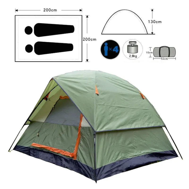 Outdoor Travel Camping Tent 3-4 Person Double Layer Portable Rainproof Sunshine-proof Tent for Fishing Hunting Travel