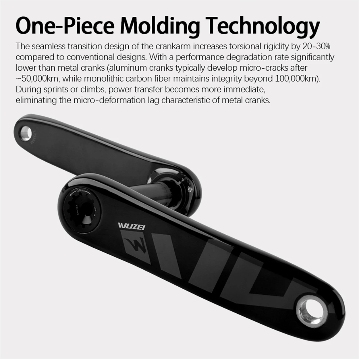 WUZEI Carbonfaser MTB Kurbel 3-Bolzen Direktmontage Mountainbike Kettenblatt 165 170 175mm Fahrradkurbelarm 24mm AL7075 Achse – Detail 9