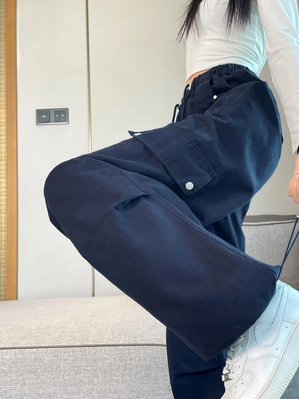 Authentic 2026 Autumn New Style Women's Workwear Pants Wide Leg Cuffed Sports Trousers Casual High Waist Cotton Ladies Pants