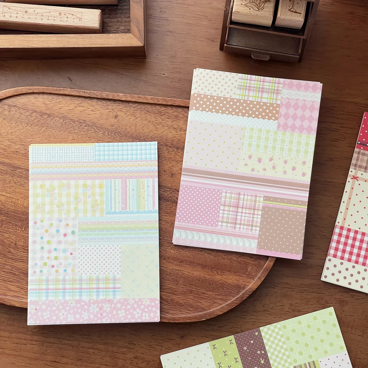 WAKAWAKA Polka Dot Patchwork Scrapbook Paper Memo Pad M5 Refill Pages Perforated Background Note Pad Cute Aesthetic Journal Supp