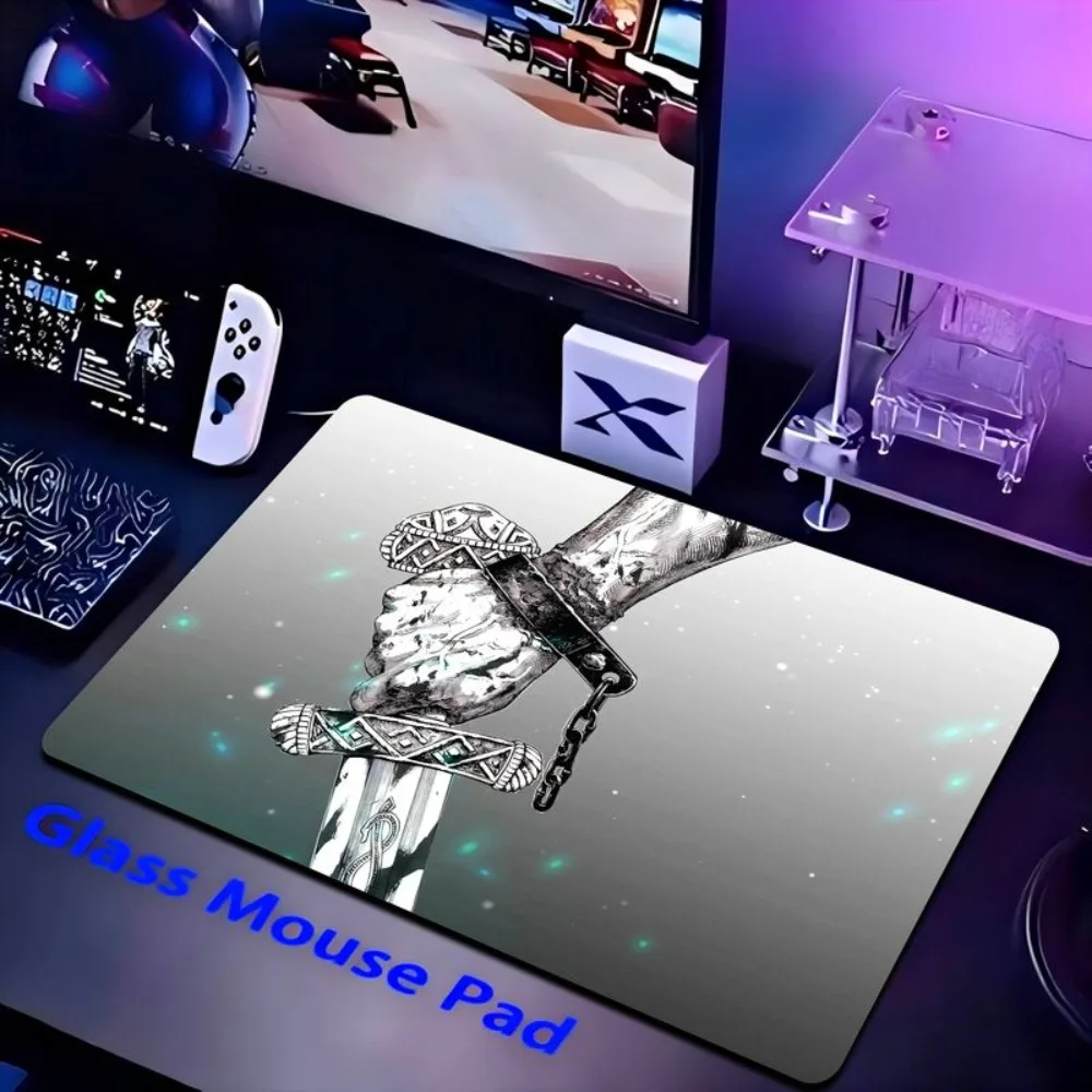 

Glass Mouse Pad Viking Sword Tattoo Hand Design Smooth Tempered Glass Gaming Mouse Mat