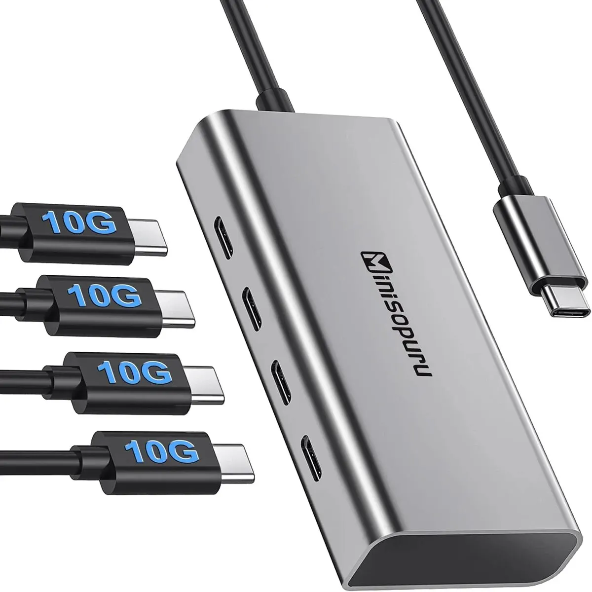 Minisopuru USB C Hub 4 Port 10Gbps Type C to USB C 3.2 Gen 2 Expansion Dock Adapter for Laptops MacBook Pro Air USB 3.2 Hub