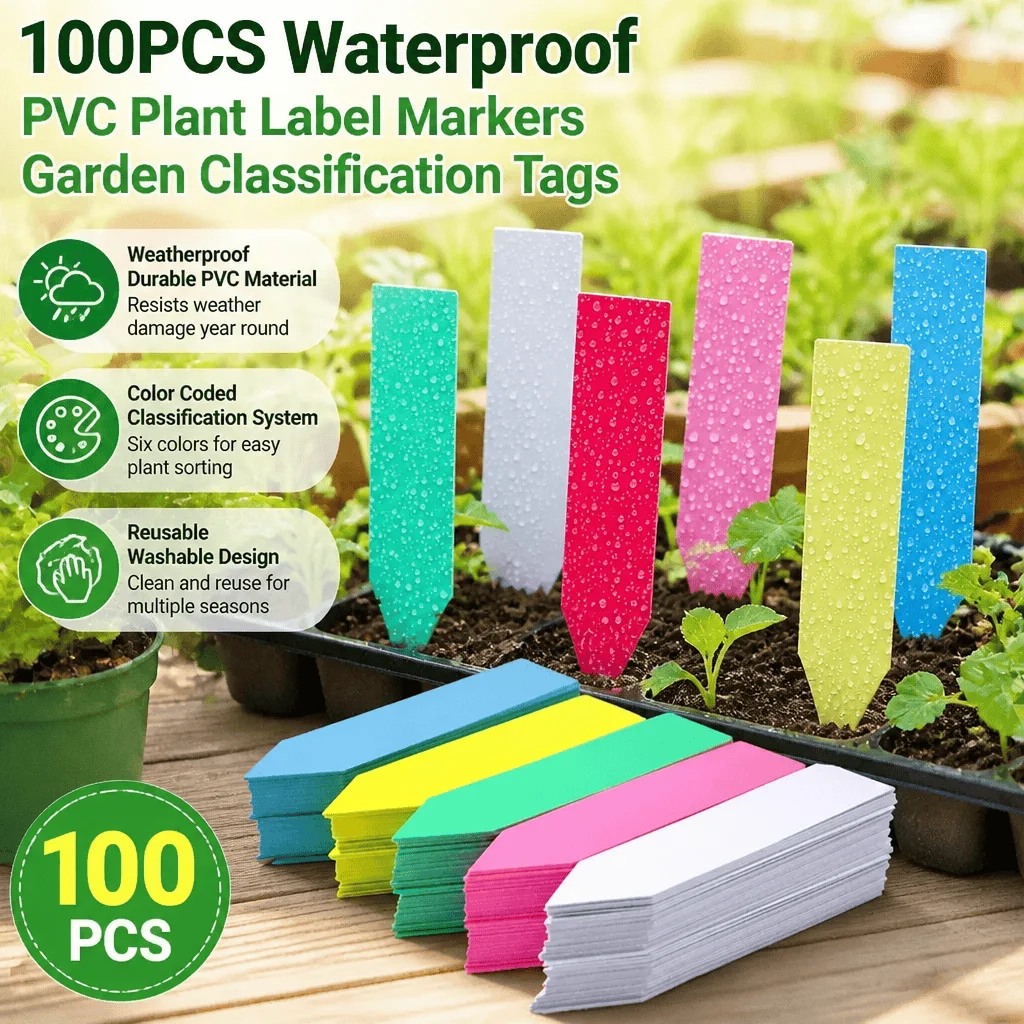 Plant Labels Garden Markers Waterproof PVC 100Pcs Nursery Tags For Seedlings Herbs Color Coded Reusable Indoor Outdoor