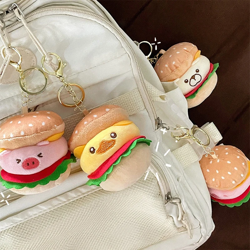 1PC Cartoon Plush Doll Keychain Bear Pig Burger Capybara Pendant Bag Hanging Animal Keyring For Women Backpack Decoration