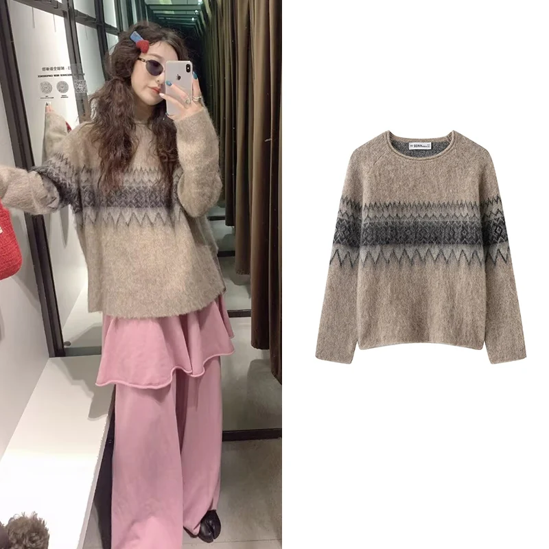 

Пуловер, зимний женский свитер, новинка 2025 года, модный толстый теплый женский вязаный пуловер, топы, шикарный осенний уличный молодежный пуловер, свитер