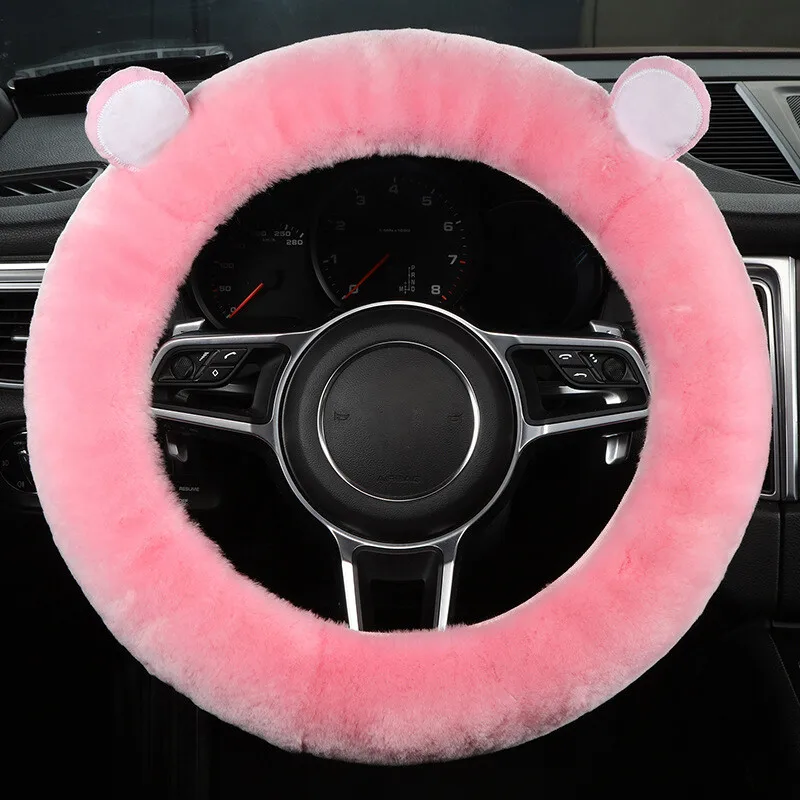 1PC Car Steering Wheel Cover Cartoon Furry Fluffy Super Soft Plush Ear Car Steering Wheel Cover Universal 35 To 42cm