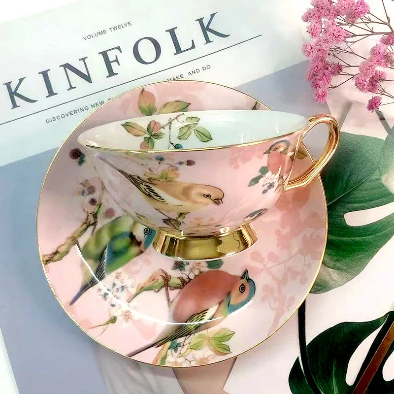 European style high bone porcelain coffee cup set, ceramic gold border afternoon tea gift box, flower tea gift box, cup plate