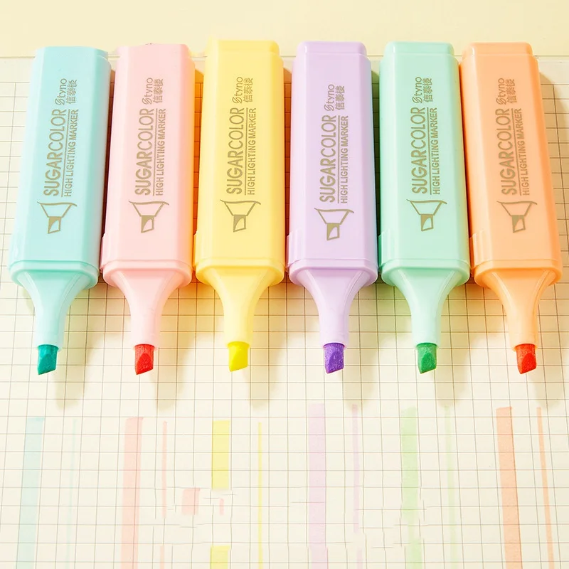 6pcs Macaron highlighters Large capacity markers for students to highlight markers to take notes colored pens