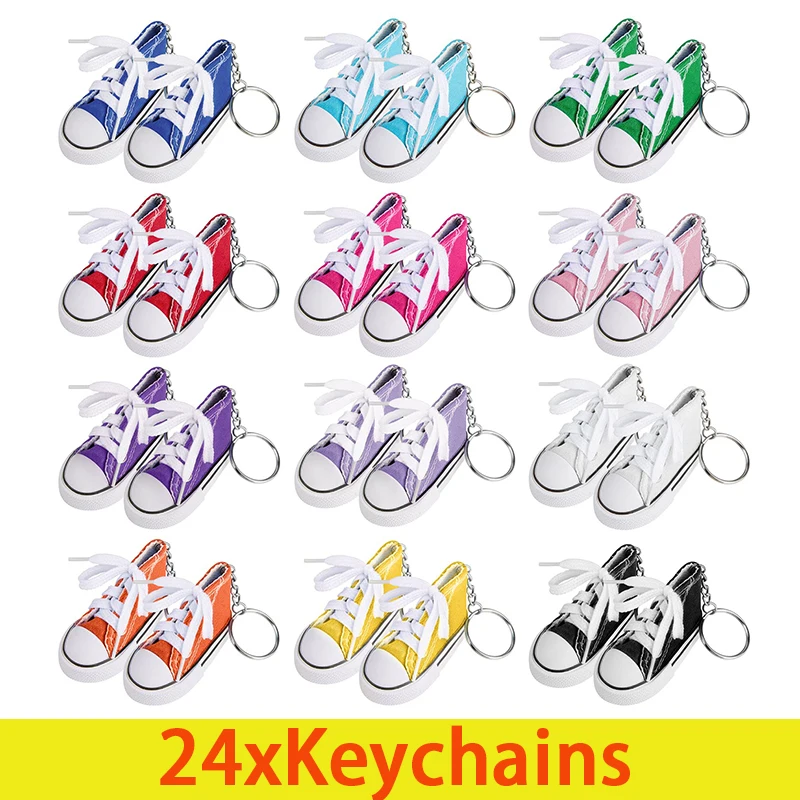 

24Pcs Mini Shoe Keychain Canvas Shoe Keyrings