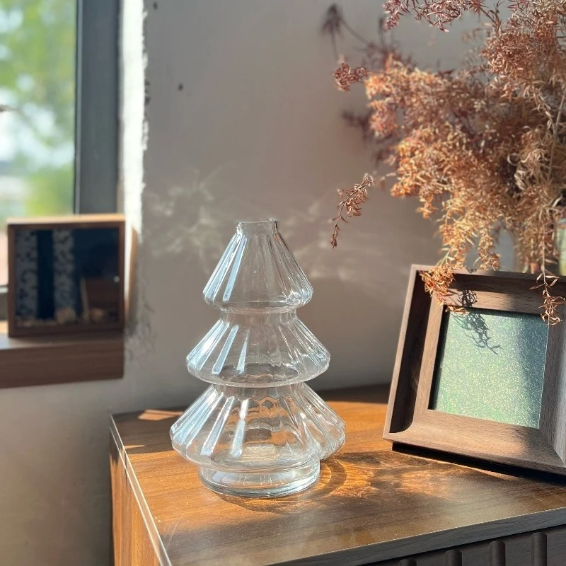 New Christmas Tree Small Mouth Glass Vase Flowers Arrangement Decoration Maison Home Jarrones Decor Flower Pot Planter